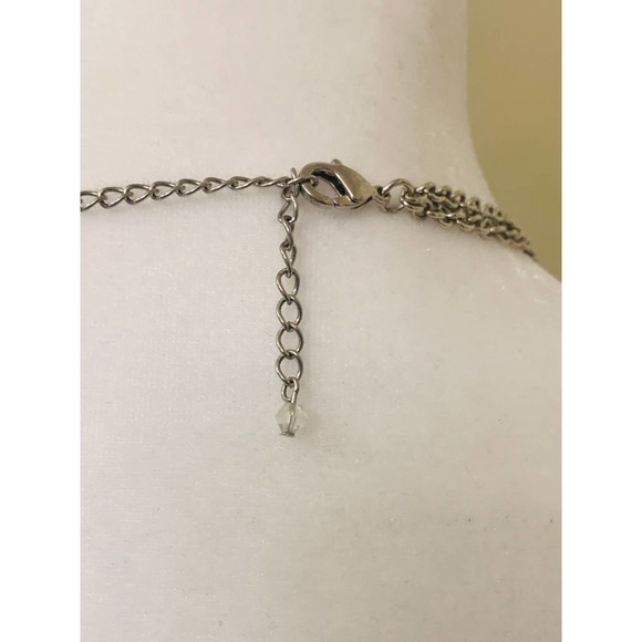 Black Teardrop Silver Oval Statement Bib Two Strand Chain Necklace Adjustable - Picture 7 of 8